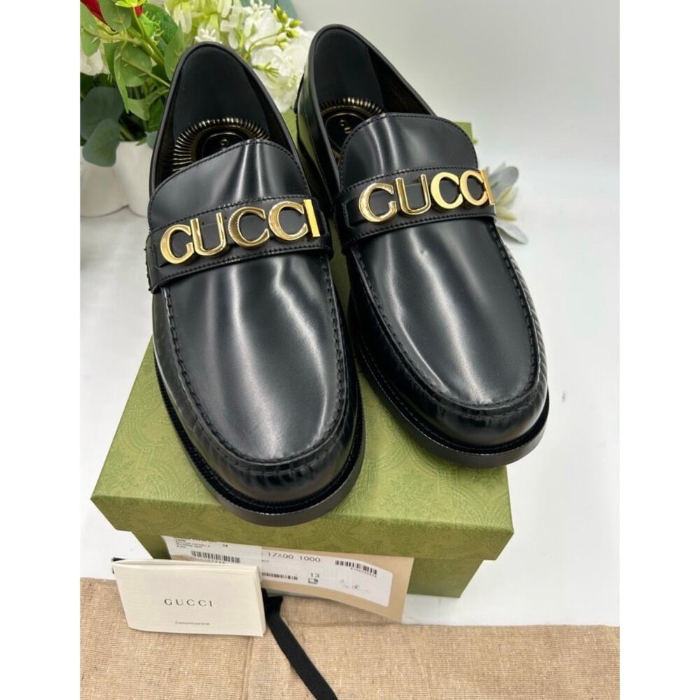 Men's Gucci, gold tone, embellished, leather loafers size 13 made in Italy